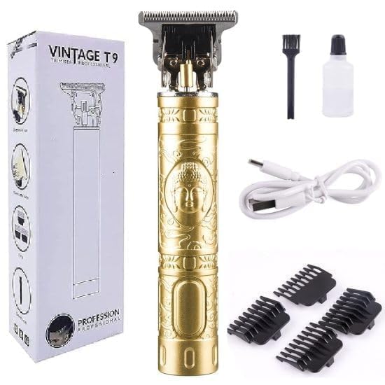 TECNOLOGIA Professional Cordless Buddha-Style Hair Clipper | Rechargeable T-Blade Trimmer with 4 Guide Combs (Gold)