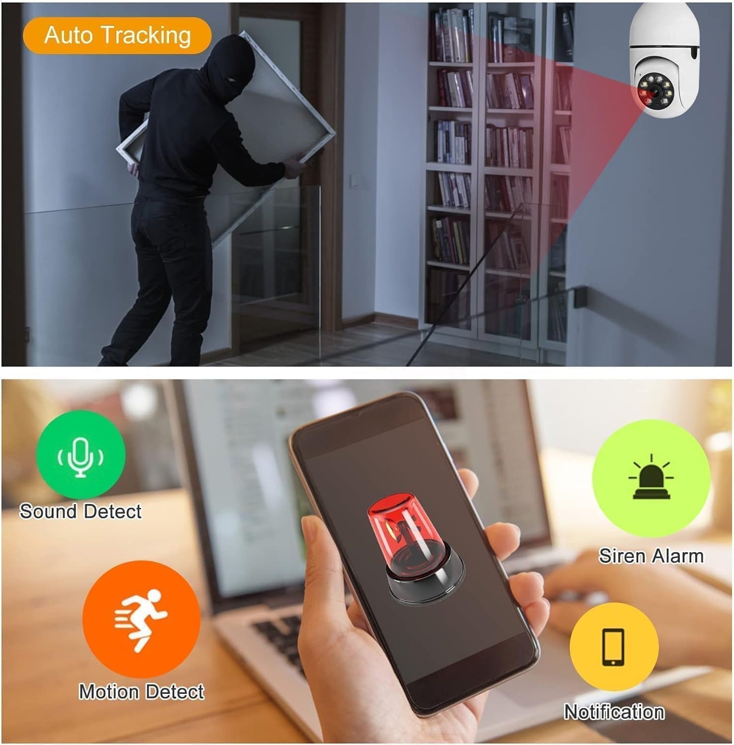 TECNOLOGIA 1080p Wi-Fi Bulb Camera | 360° Wireless Smart Home Security with Motion Sensor & LED Light