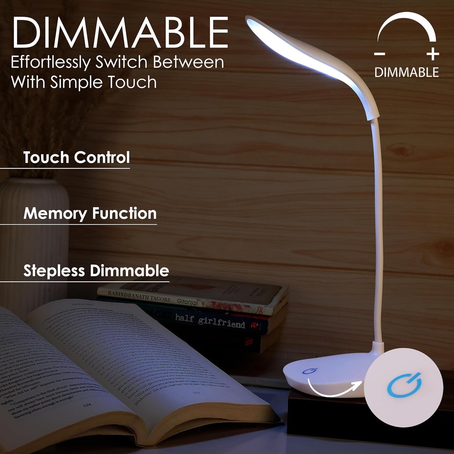 TECNOLOGIA Rechargeable Battery Operated Desk Lamp – 3 Level Brightness Study Table Lamp for Students, Office Table | Gooseneck Reading Light for Work from Home
