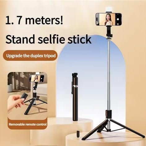 TECNOLOGIA R1S-L 3-in-1 Tripod Selfie Stick with Mini LED Fill Light, BT Remote & 67-Inch Extendable Stand