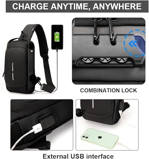 TECNOLOGIA Men’s Sling Bag with USB Charging Port | Anti-Theft Crossbody Chest Bag, Water-Resistant Travel & Daily Use