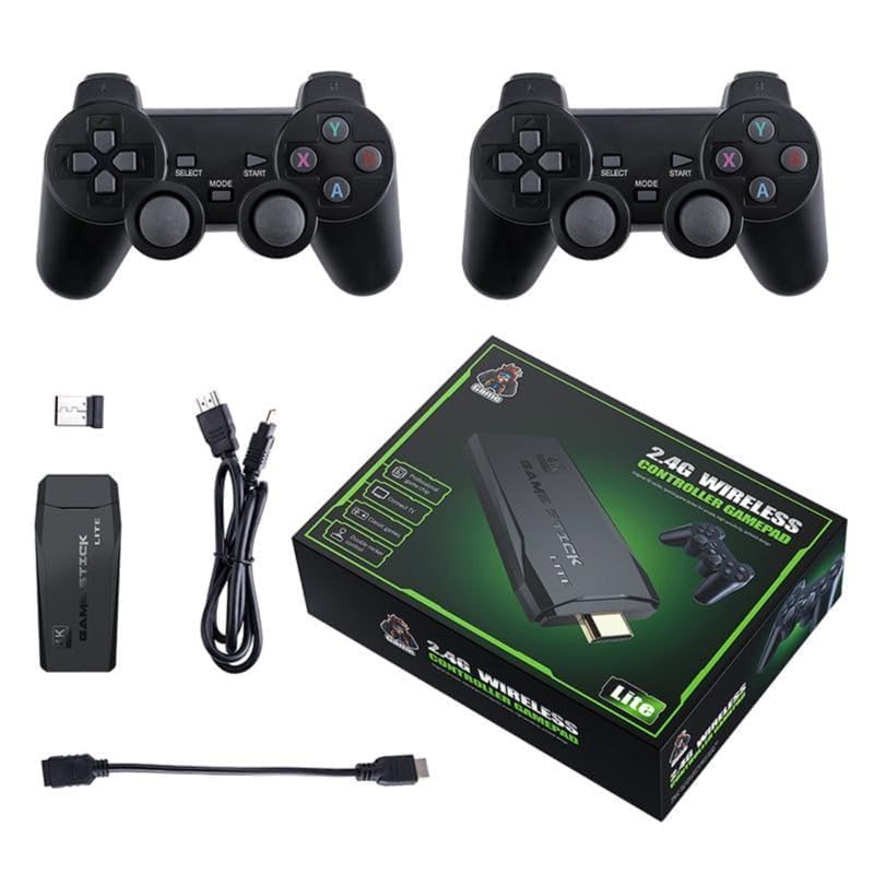 TECNOLOGIA 2.4 Wireless TV Video Game Set for 2 Players with 9Emulator | 20,000+ Built-in Retro Games | Wireless Game Console with Dual Controllers | for Kids & Old School Station Gaming Fans, Black
