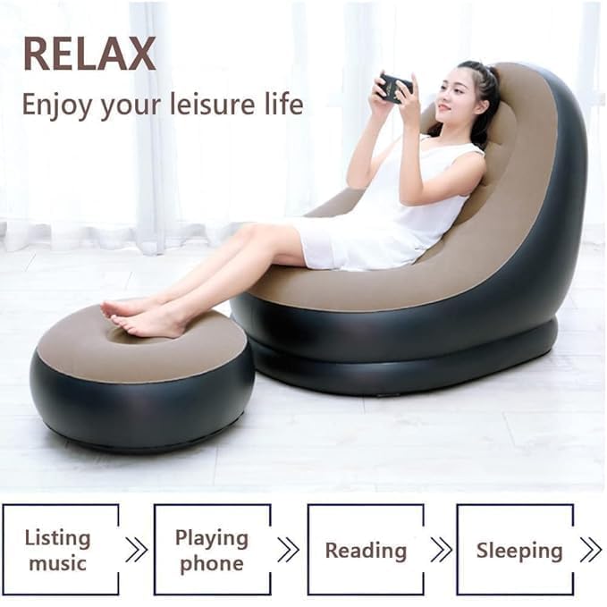 TECNOLOGIA 2-in-1 Inflatable Sofa with Footstool | Lightweight, Durable Lounge Chair for Home & Office Relaxation