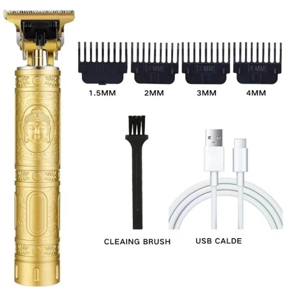TECNOLOGIA Professional Cordless Buddha-Style Hair Clipper | Rechargeable T-Blade Trimmer with 4 Guide Combs (Gold)