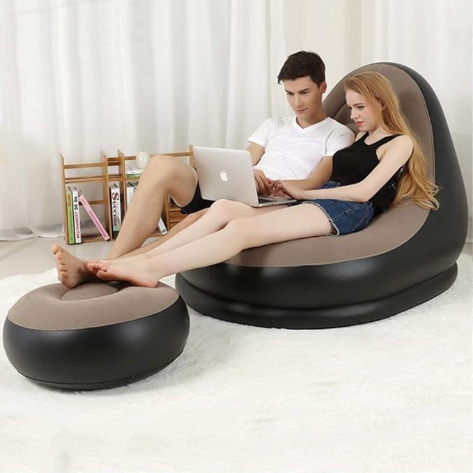 TECNOLOGIA 2-in-1 Inflatable Sofa with Footstool | Lightweight, Durable Lounge Chair for Home & Office Relaxation