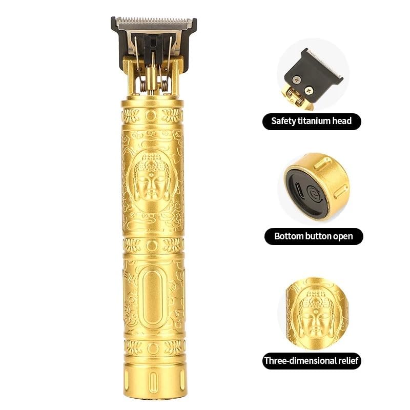 TECNOLOGIA Professional Cordless Buddha-Style Hair Clipper | Rechargeable T-Blade Trimmer with 4 Guide Combs (Gold)