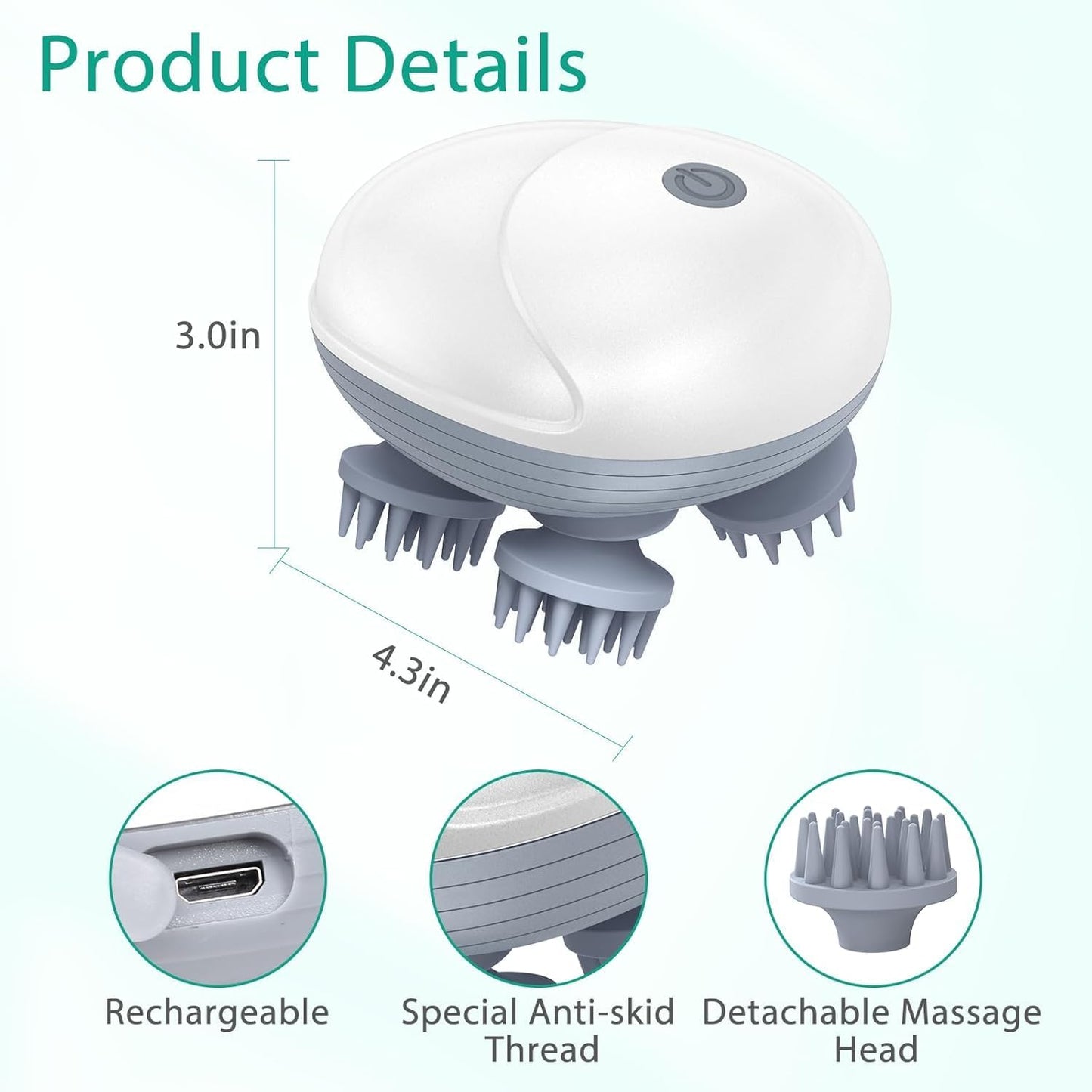 TECNOLOGIA Electric Scalp Massager for Hair Growth | Red Light Therapy, 3-Speed Head Massager, IPX6 Waterproof & USB Rechargeable