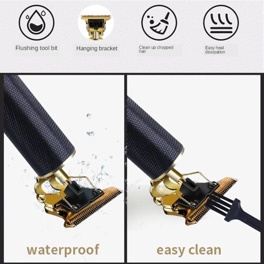 TECNOLOGIA Professional Cordless Buddha-Style Hair Clipper | Rechargeable T-Blade Trimmer with 4 Guide Combs (Gold)