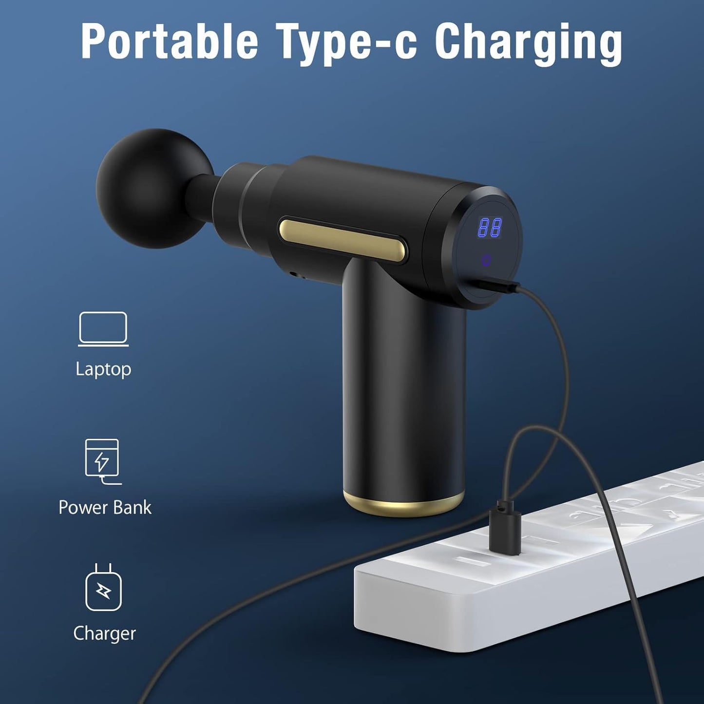 TECNOLOGIA Deep Tissue Massage Gun | Handheld Electric Massager with 6 Heads, Adjustable Speeds & LCD Display