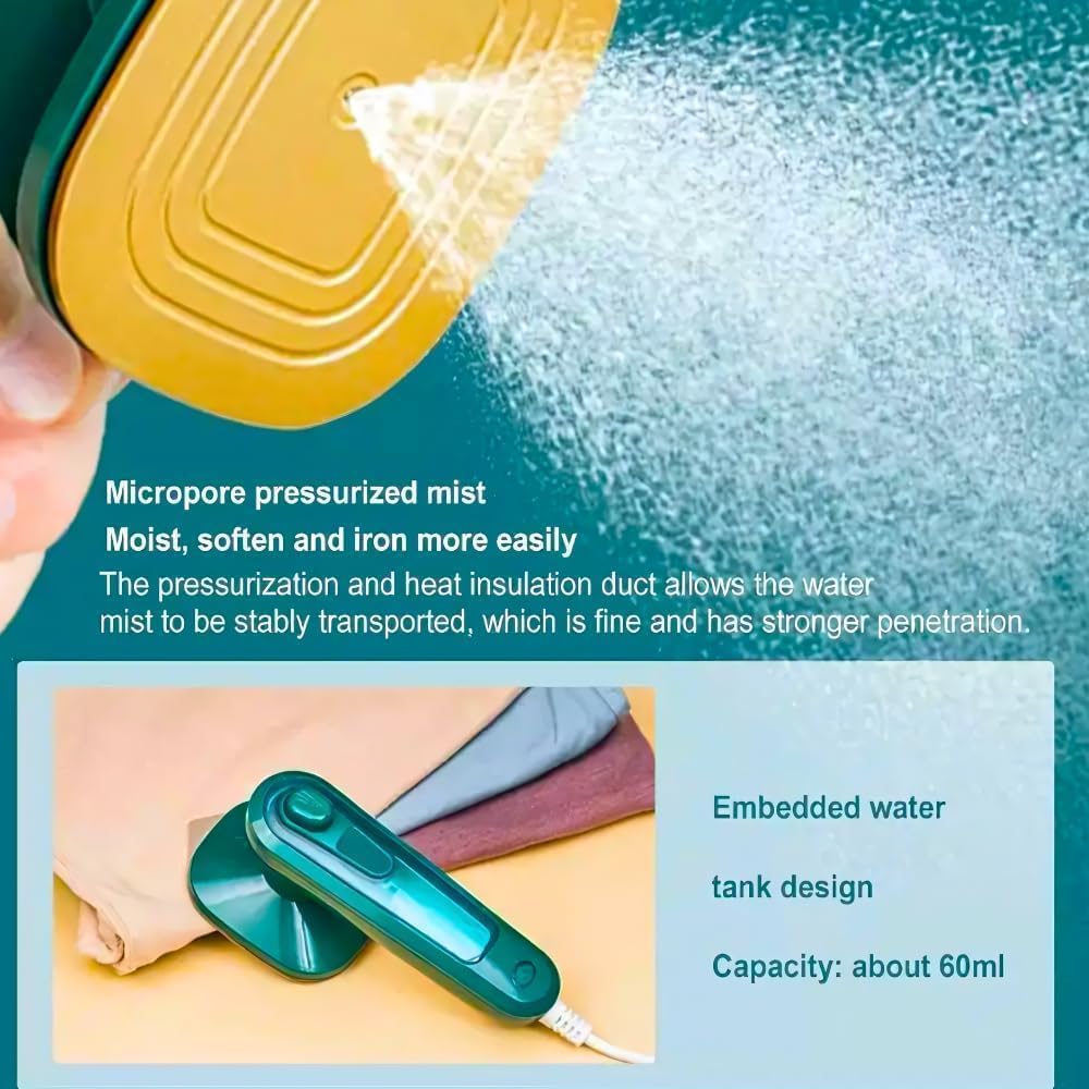 TECNOLOGIA Mini Portable Steam Iron | Dry & Wet Ironing | Compact Garment Steamer for Home & Travel (Green)