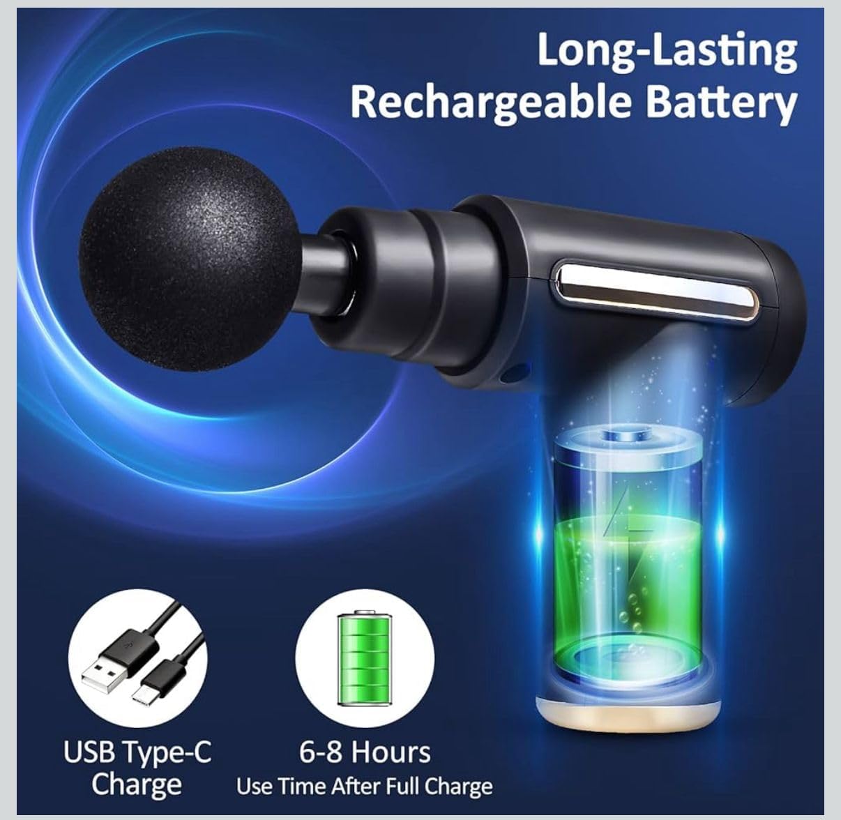 TECNOLOGIA Deep Tissue Massage Gun | Handheld Electric Massager with 6 Heads, Adjustable Speeds & LCD Display