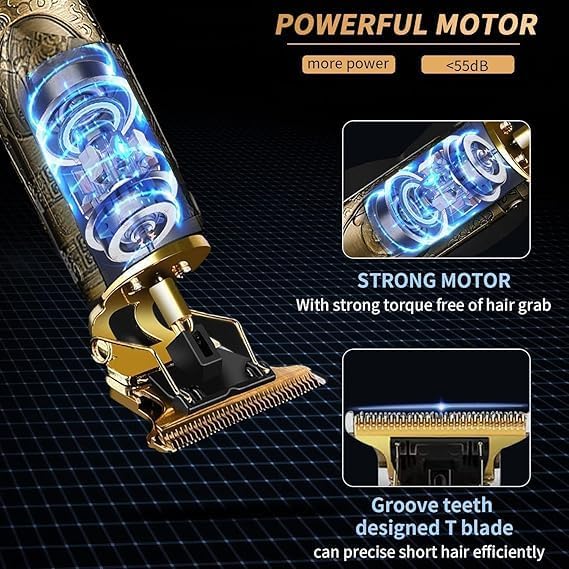 TECNOLOGIA Trimmer Men Professional Cordless Hair Clipper Dragon Style,Rechargeable Trimmer For Beard,Hairs,Moustache & Face,Electric T Blade Zero Gapped Shaving Machine Men's Grooming Kit