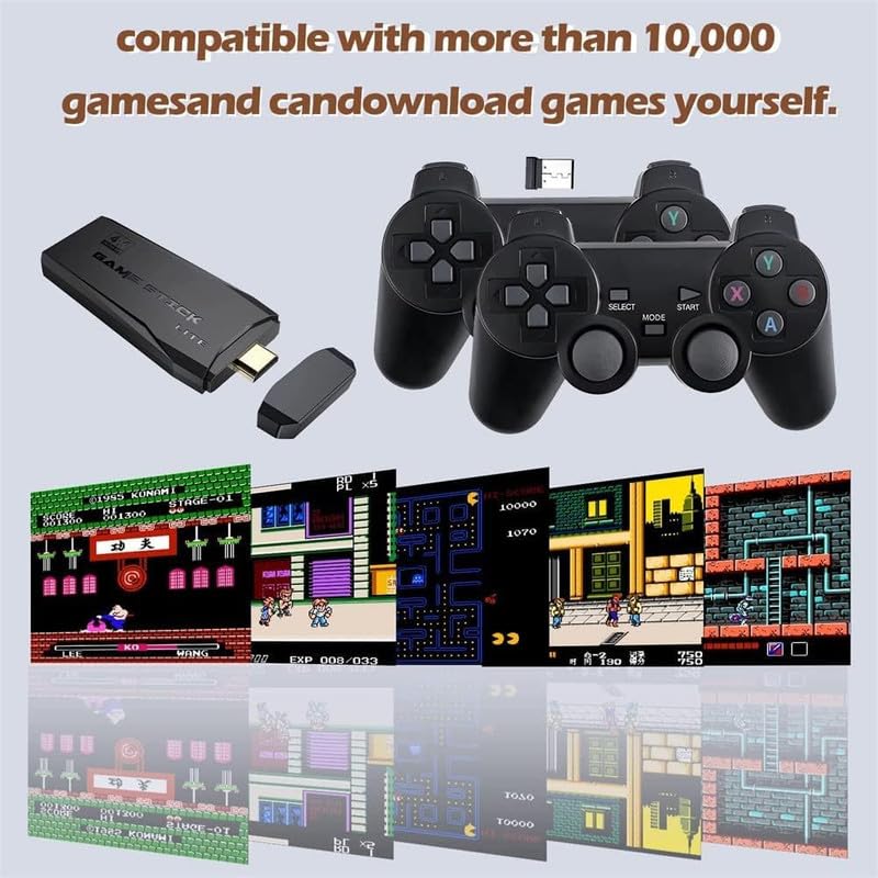 TECNOLOGIA 2.4 Wireless TV Video Game Set for 2 Players with 9Emulator | 20,000+ Built-in Retro Games | Wireless Game Console with Dual Controllers | for Kids & Old School Station Gaming Fans, Black