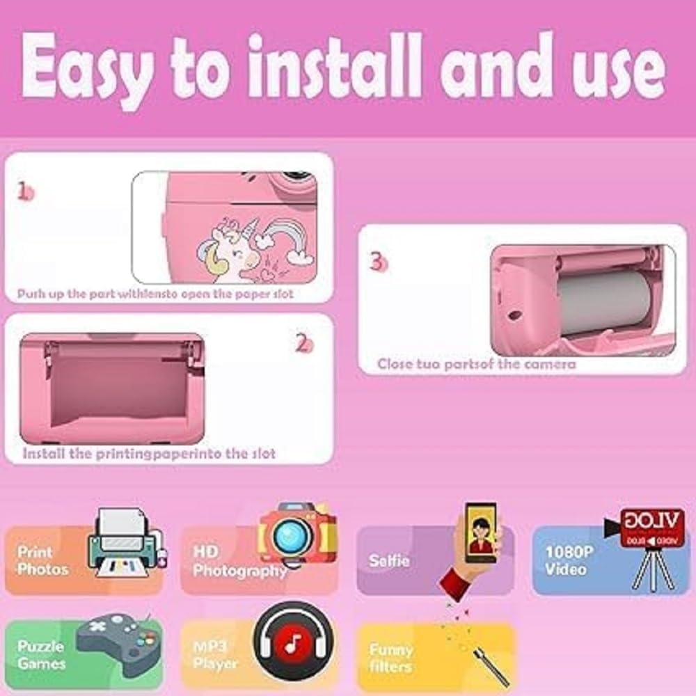 TECNOLOGIA Instant Print Camera for Kids | Dual Selfie 48MP Digital Camera with 1080P Video & App Control