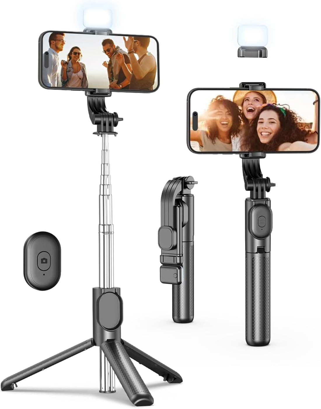 TECNOLOGIA R1S Extendable Selfie Stick with Bluetooth Remote, Tripod & Rechargeable LED Light (70cm)