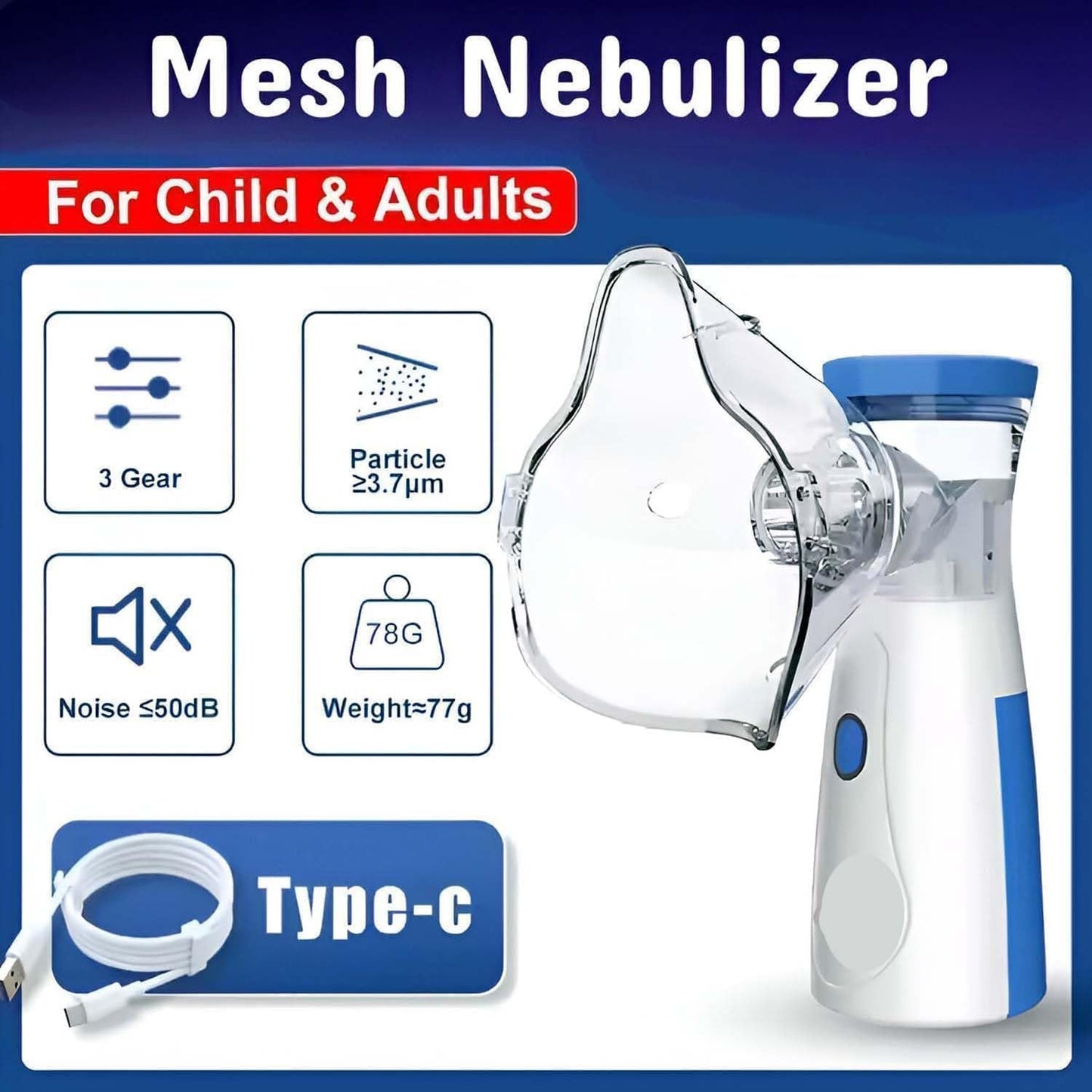 TECNOLOGIA Portable Mesh Nebulizer, Effective for Cough, Asthma Silent and Compact Nebulizer Machine for Adult and Kids, Wireless Vaporizer Machine With Respiratory Mask
