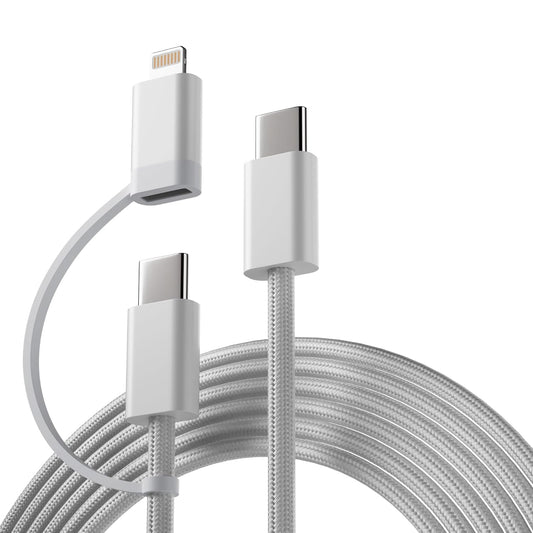 TECNOLOGIA 60W 2-in-1 USB-C to iPhone & Type-C Charging Cable | MFi Certified | Fast PD Charging