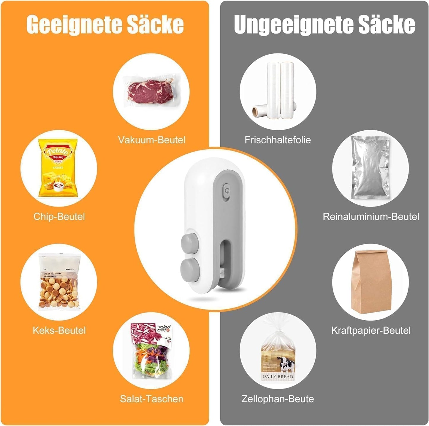 TECNOLOGIA Portable Mini Heat Sealing Machine | Handheld Packet Sealer for Snacks, Chips & Food Storage (White)