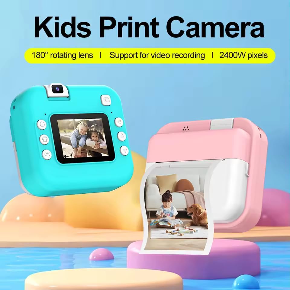 TECNOLOGIA Mini Camera Printer | Inkless Bluetooth HD Photo Printer for Android & iOS | Instant Click & Print