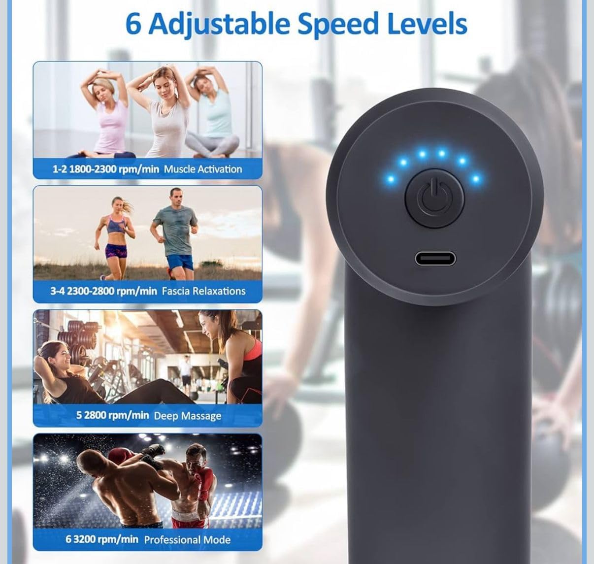 TECNOLOGIA Deep Tissue Massage Gun | Handheld Electric Massager with 6 Heads, Adjustable Speeds & LCD Display