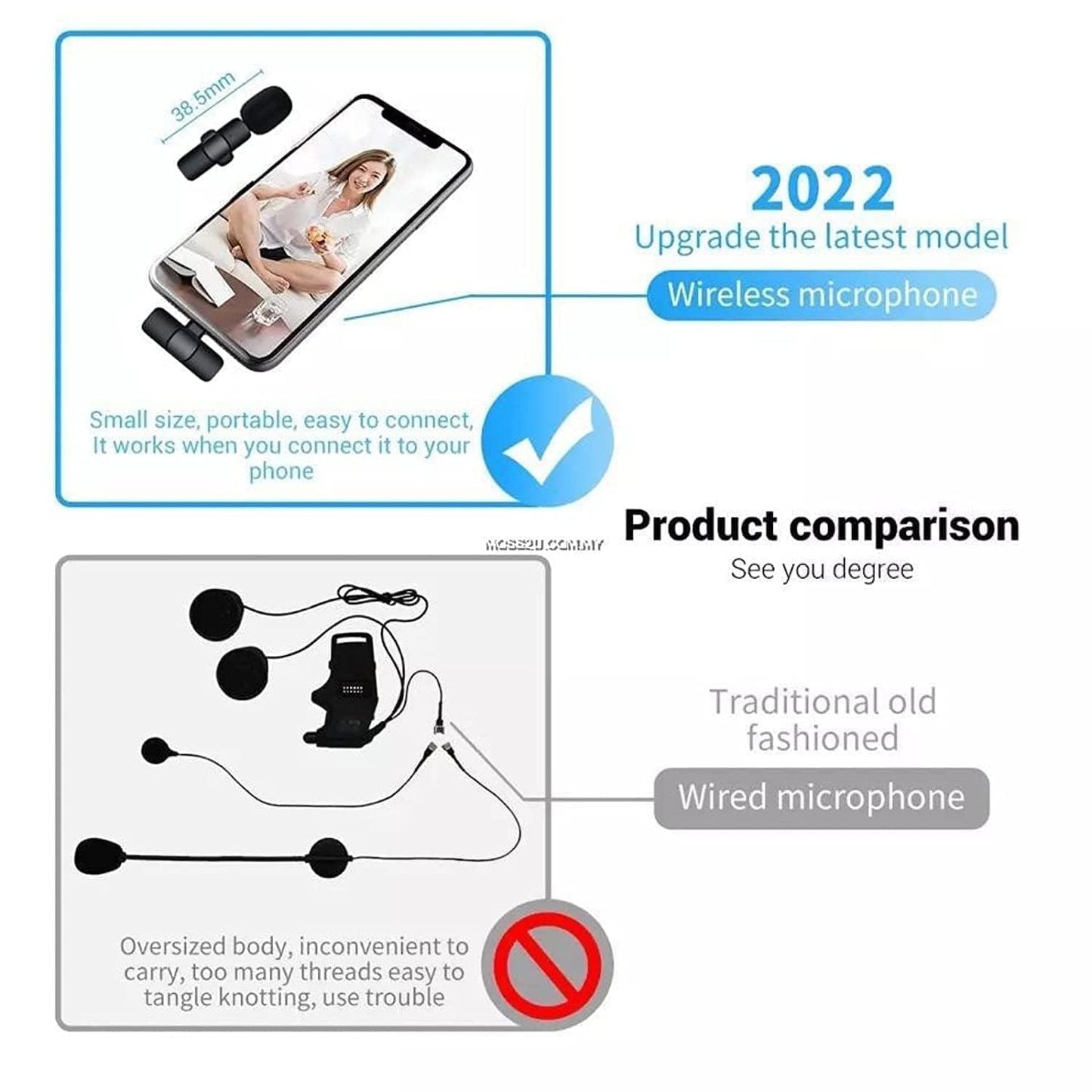 TECNOLOGIA 2-in-1 K8 Wireless Microphone | Ultra-Low Latency, Noise Reduction | Compatible with iPhone & Android