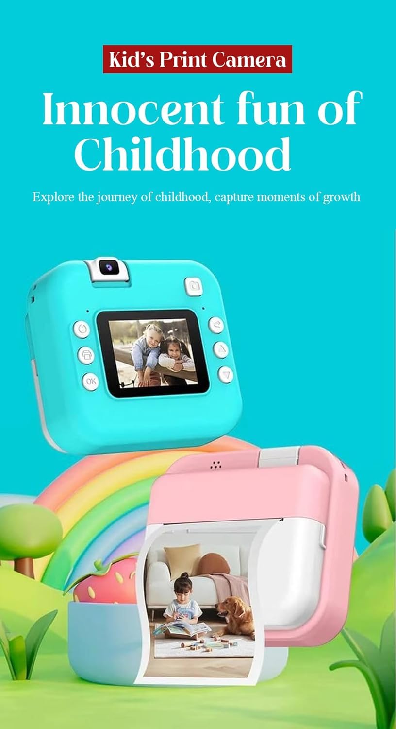 TECNOLOGIA Mini Camera Printer | Inkless Bluetooth HD Photo Printer for Android & iOS | Instant Click & Print