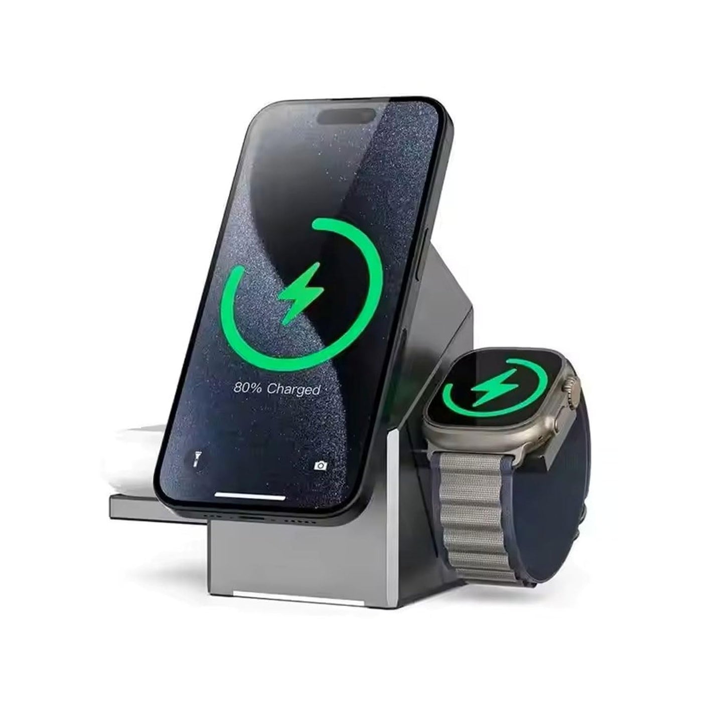 TECNOLOGIA 3-in-1 Portable Desktop Wireless Charger Station | Folding Magnetic 15W Charger for Mobile Phones, Smartwatches & Earbuds | Compact & Travel-Friendly Design