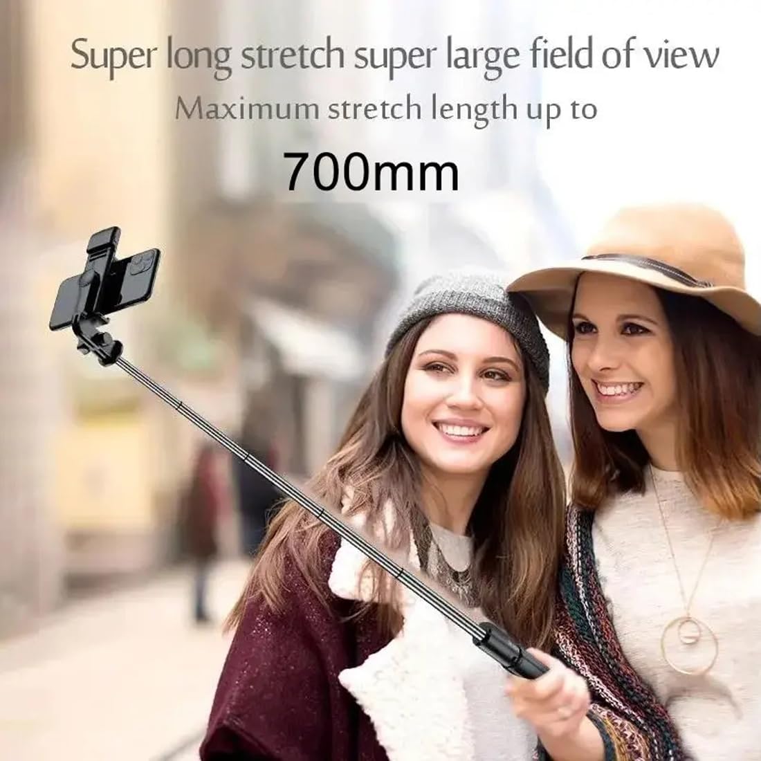 TECNOLOGIA R1S Extendable Selfie Stick with Bluetooth Remote, Tripod & Rechargeable LED Light (70cm)