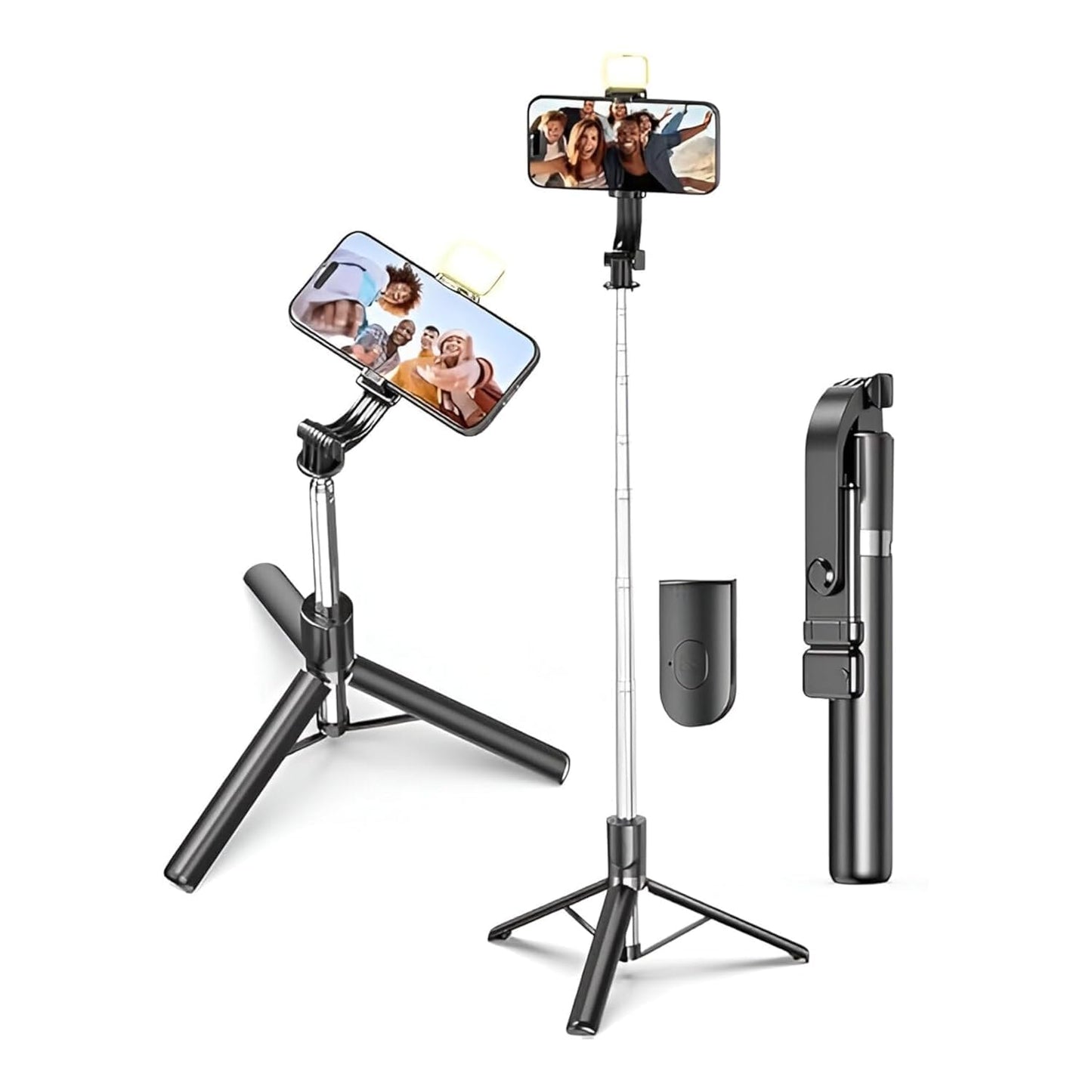 TECNOLOGIA R1S-L 3-in-1 Tripod Selfie Stick with Mini LED Fill Light, BT Remote & 67-Inch Extendable Stand