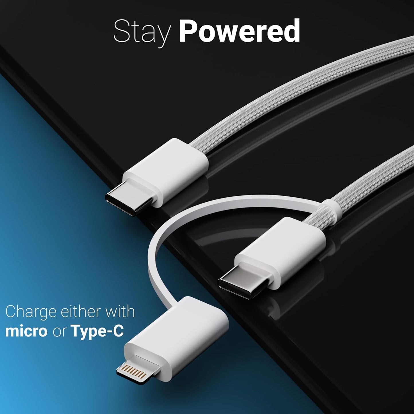 TECNOLOGIA 60W 2-in-1 USB-C to iPhone & Type-C Charging Cable | MFi Certified | Fast PD Charging