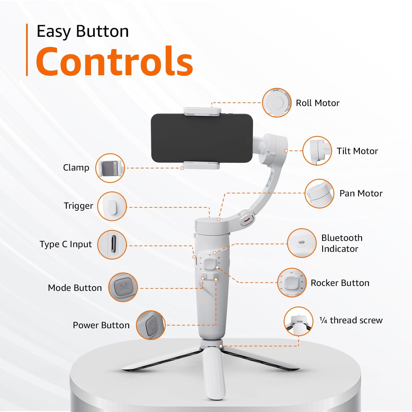 TECNOLOGIA 3-Axis Smartphone Gimbal - Foldable Handheld Vlogging Stabilizer with AI Tracking Feature & 4 Creative Operation Modes for Android & iOS - Smooth Videography