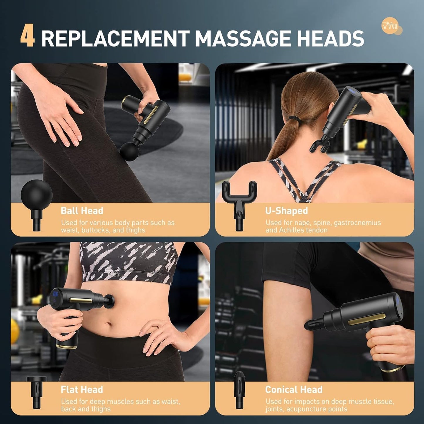 TECNOLOGIA Deep Tissue Massage Gun | Handheld Electric Massager with 6 Heads, Adjustable Speeds & LCD Display
