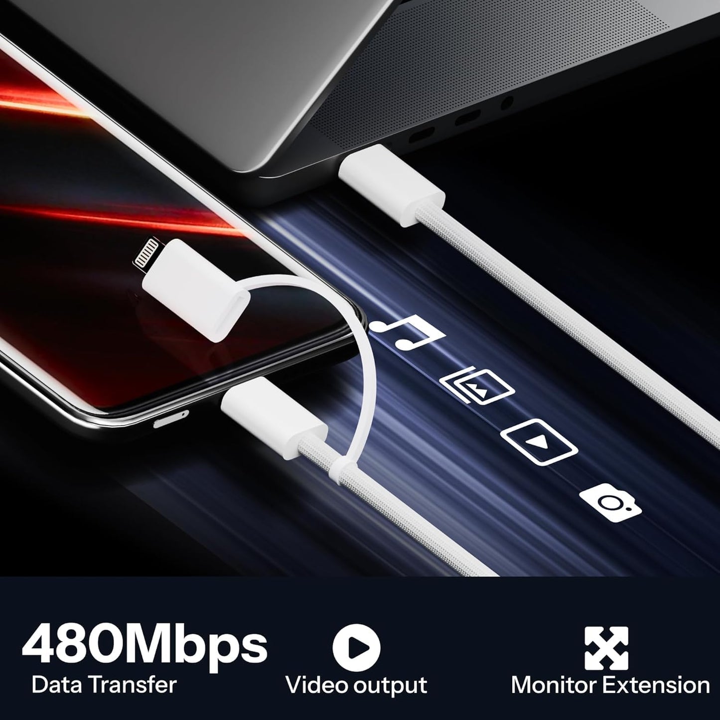 TECNOLOGIA 60W 2-in-1 USB-C to iPhone & Type-C Charging Cable | MFi Certified | Fast PD Charging