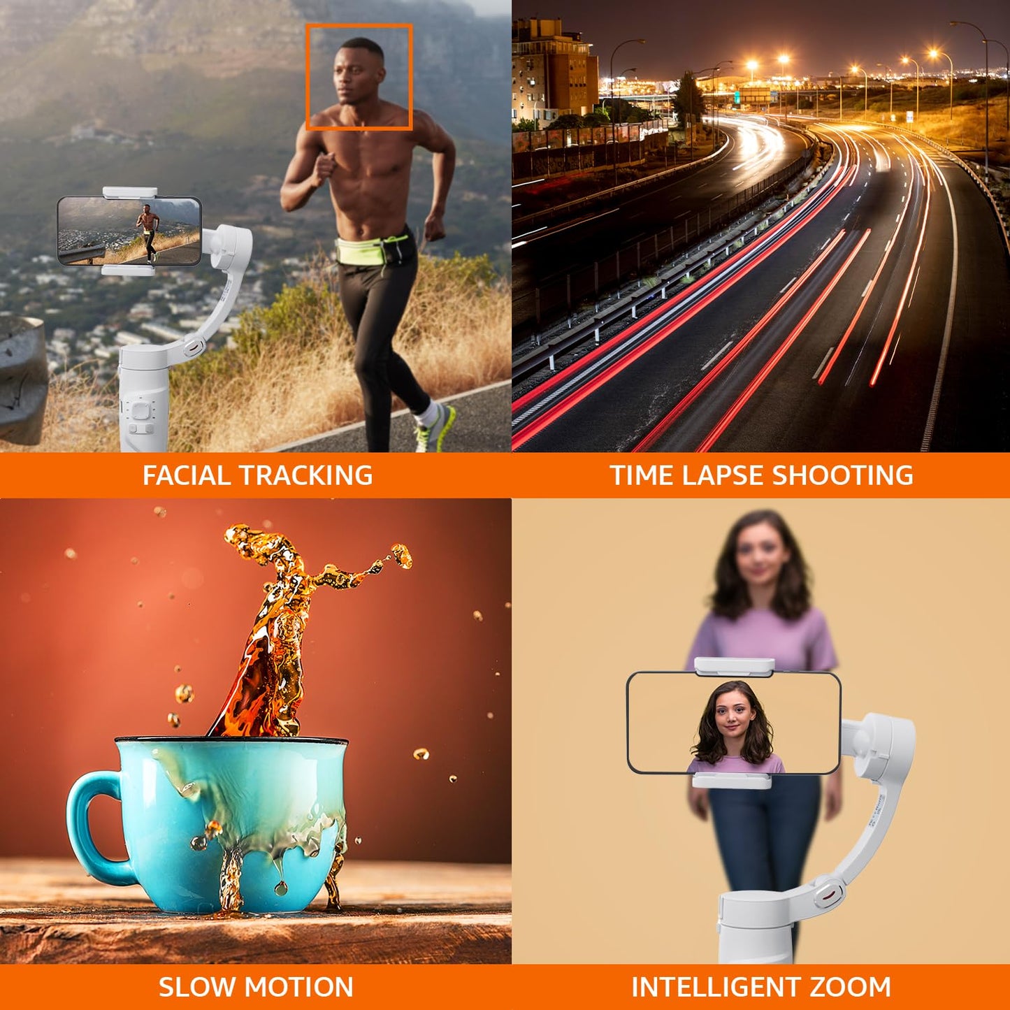 TECNOLOGIA 3-Axis Smartphone Gimbal - Foldable Handheld Vlogging Stabilizer with AI Tracking Feature & 4 Creative Operation Modes for Android & iOS - Smooth Videography