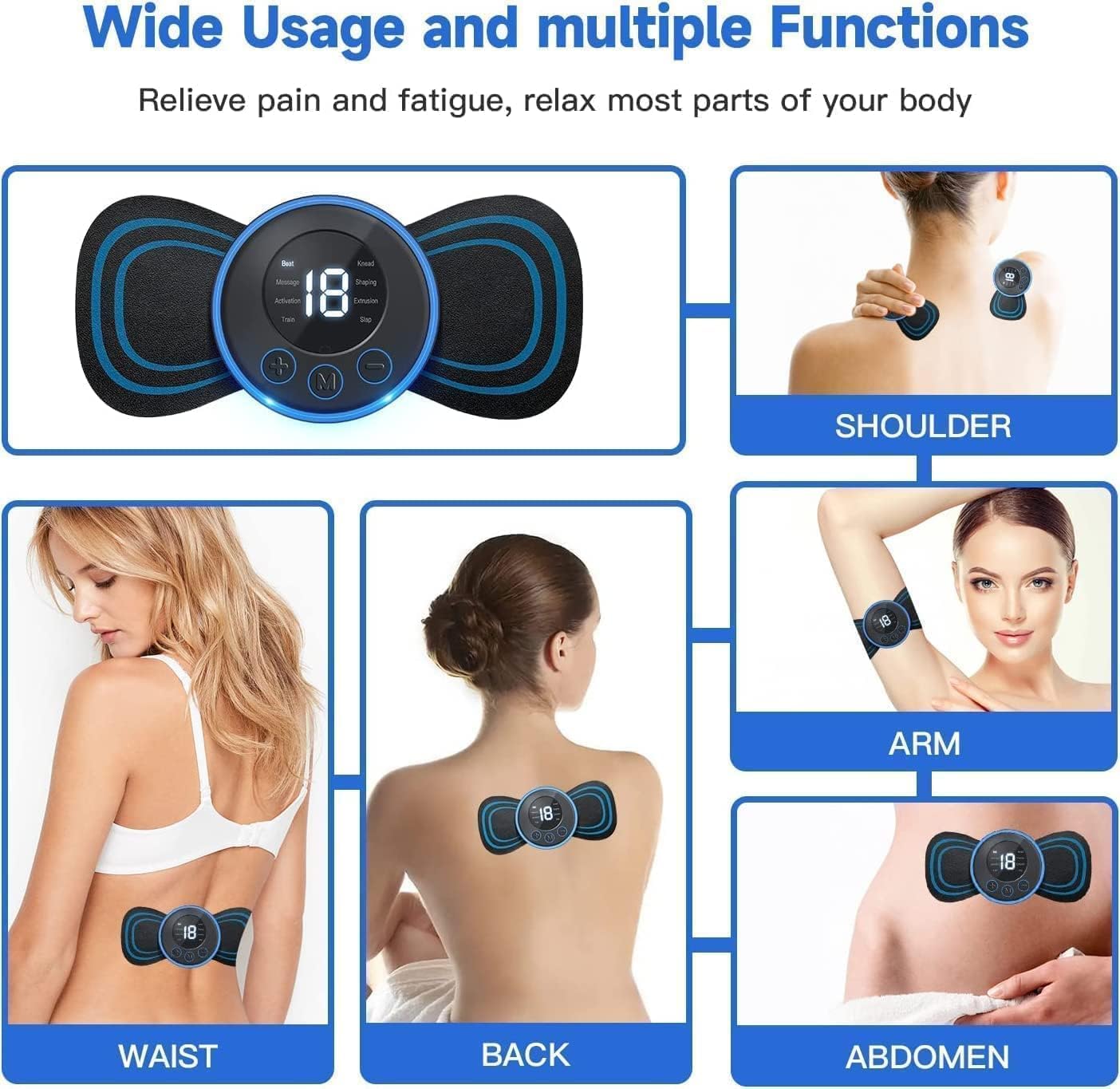 TECNOLOGIA Wireless EMS Mini Body Massager | Portable Butterfly Massager with 8 Modes & 19 Intensity Levels (Medium)