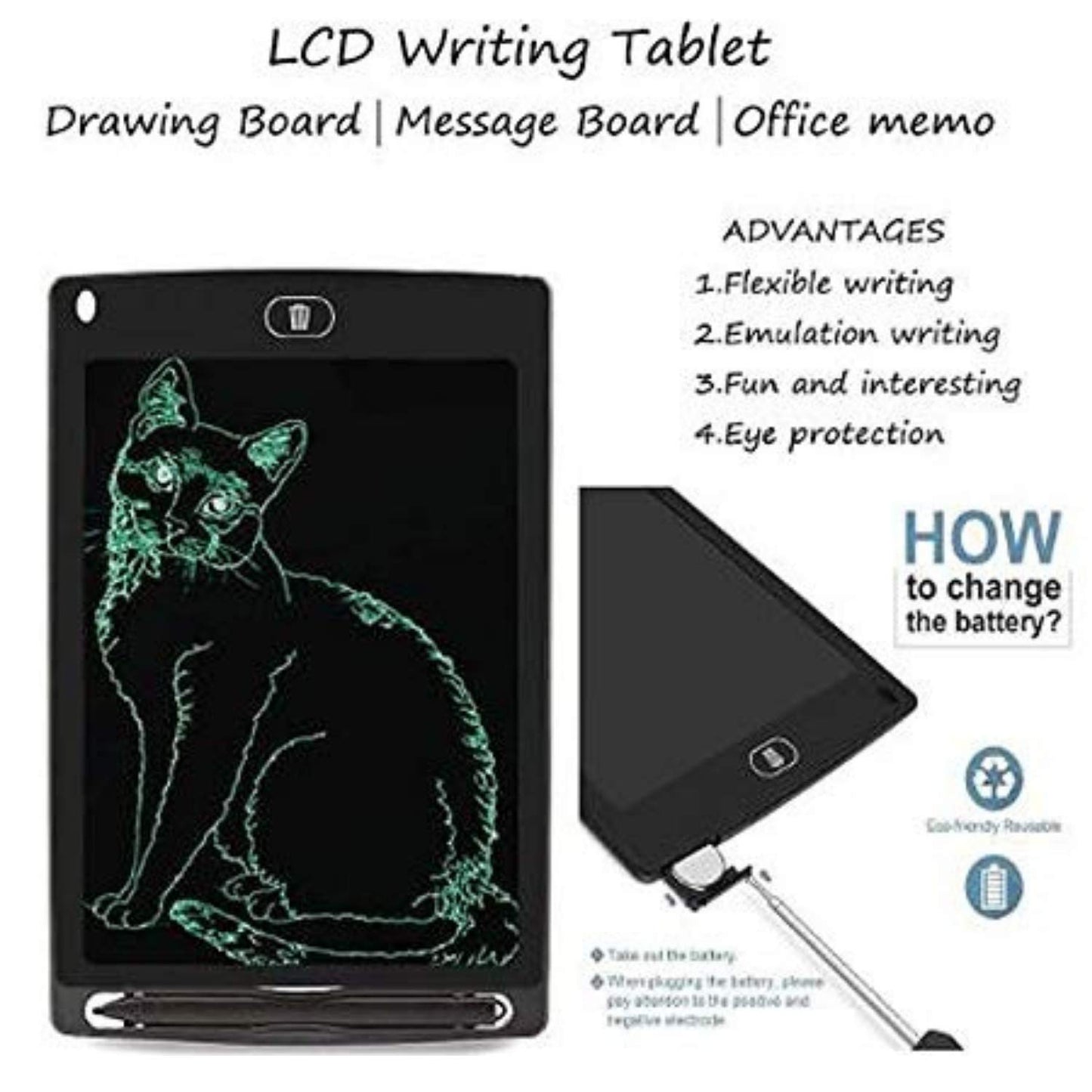 TECNOLOGIA LCD Writing Tablet 8.5 Inch E-Note Pad, Kids Drawing, Doodle Board, Toddler Boy and Girl Learning Gift (Black)