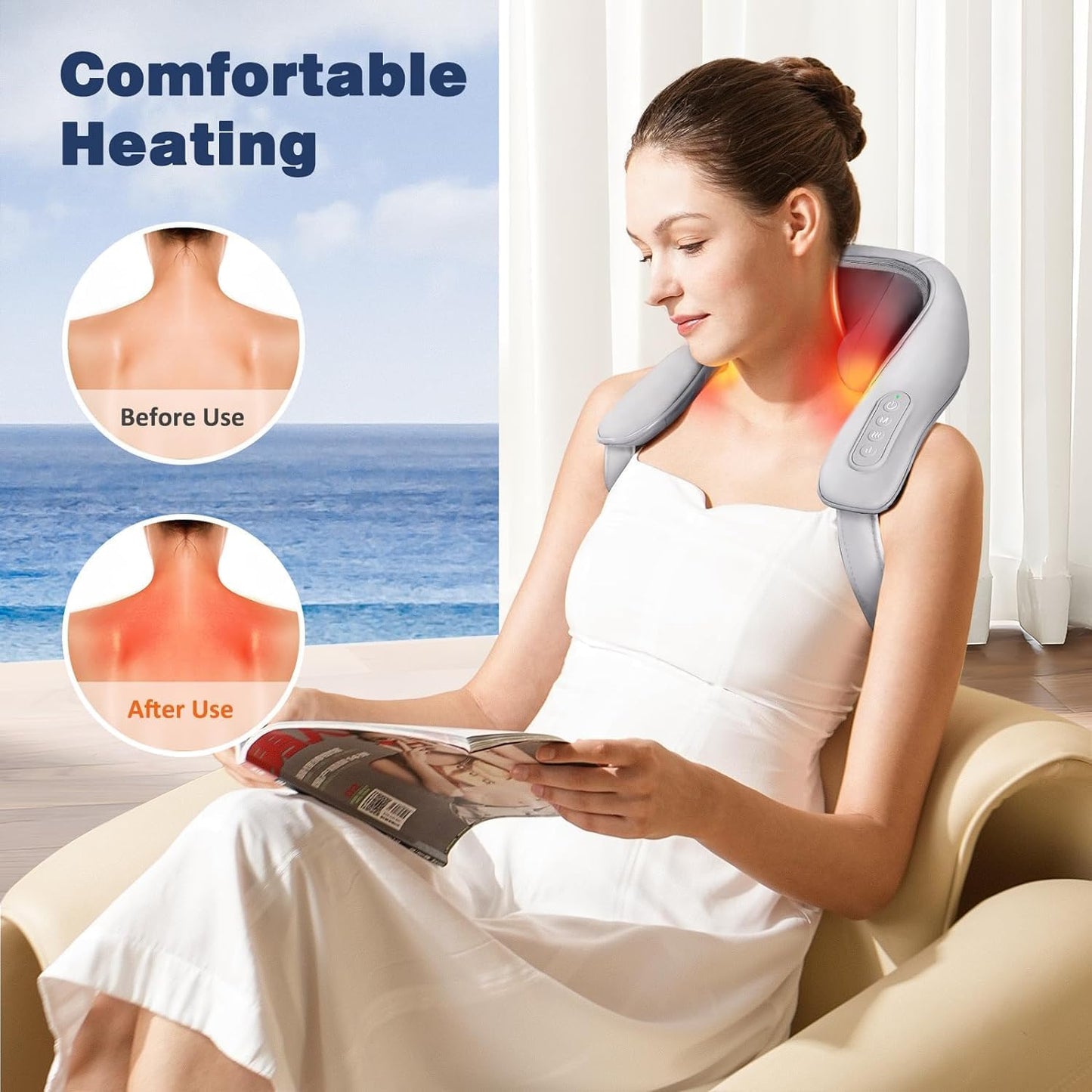 TECNOLOGIA 5D Deep Tissue Neck, Back & Shoulder Massager | Kneading Roller with Infrared Heat for Full Body Pain Relief