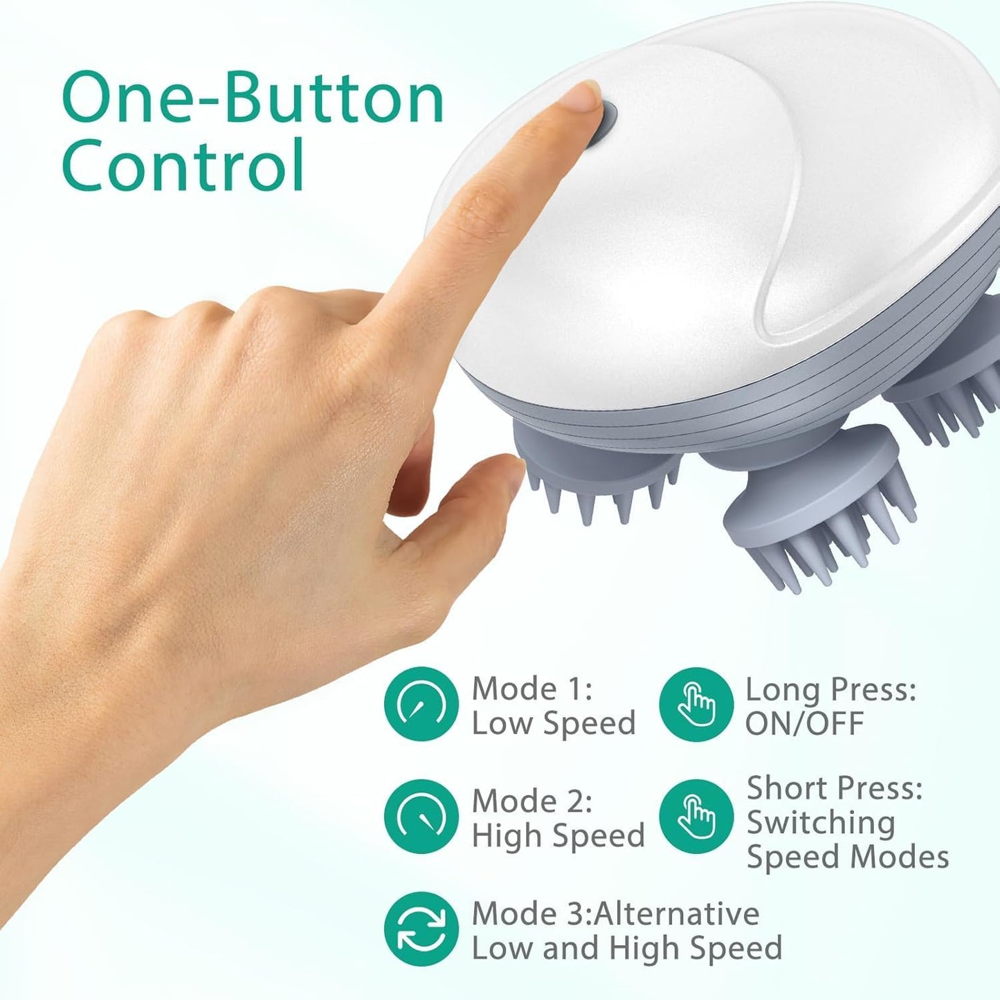 TECNOLOGIA Electric Scalp Massager for Hair Growth | Red Light Therapy, 3-Speed Head Massager, IPX6 Waterproof & USB Rechargeable